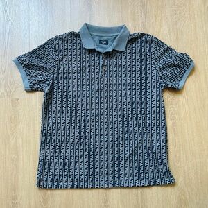 Fendi Polo Shirt Gray Black Jersey Size Large Slim Monogram